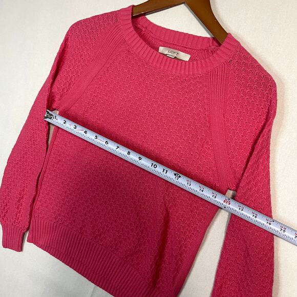 LOFT Women's Pink Pointelle Knit Raglan Sleeve Sweater - Size XS - Picture 6 of 7